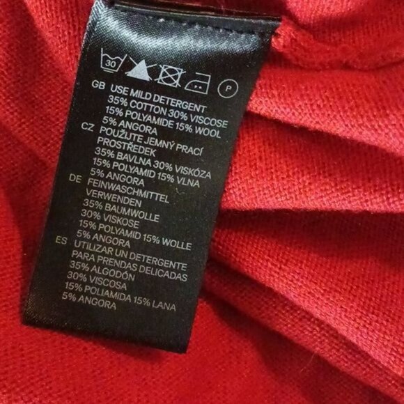 H&M Cardigan Sweater Red Knit Ruffle Open Front Wool Angora Womens Size M - Picture 7 of 7